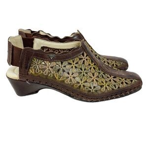 Pikolino Romana Floral Lasercut Slingback Sandals Brown Green Size 37